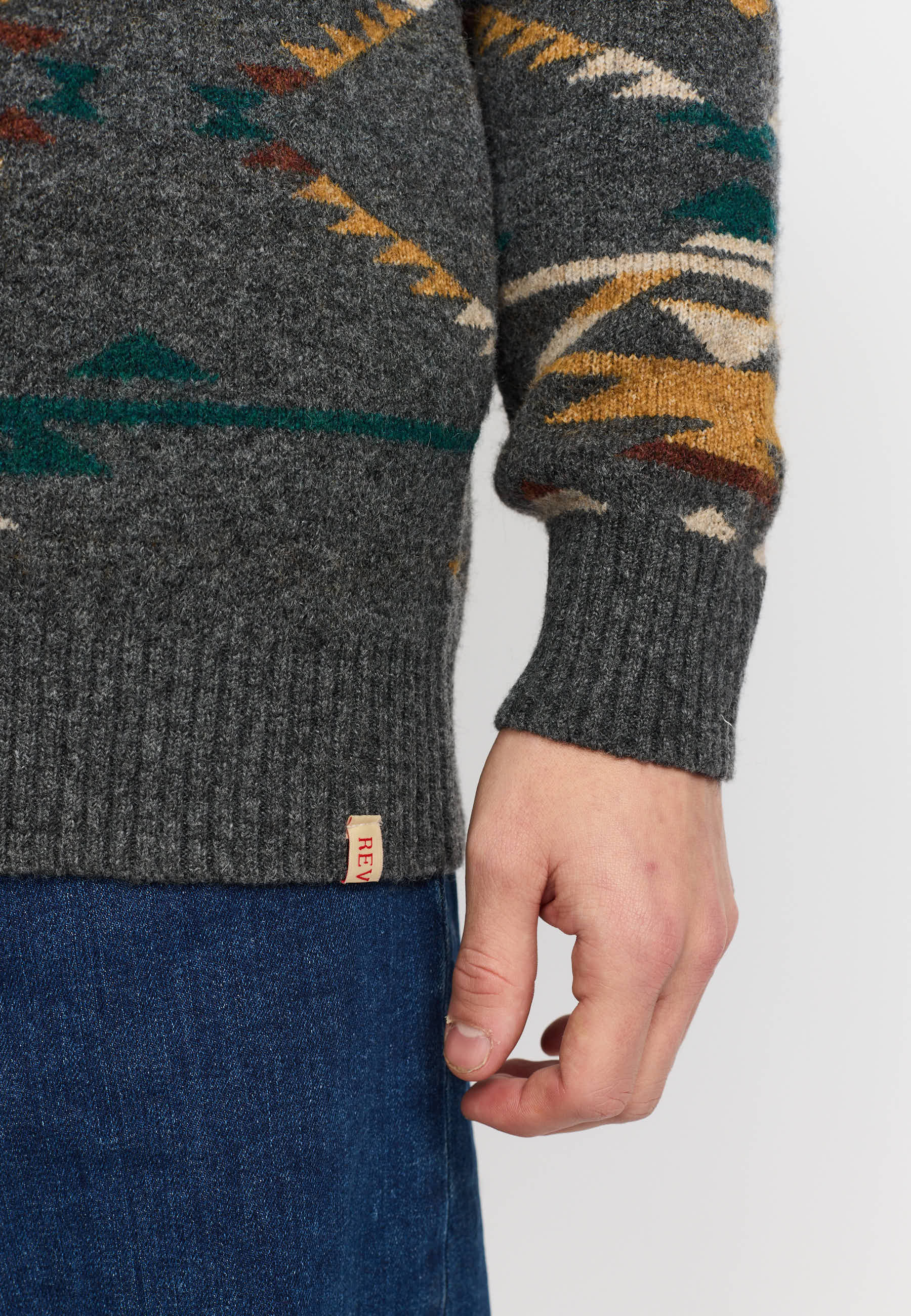 Jersey REVOLUTION Jacquard Knit 6626 Gris Oscuro Multicolor, detalle punto