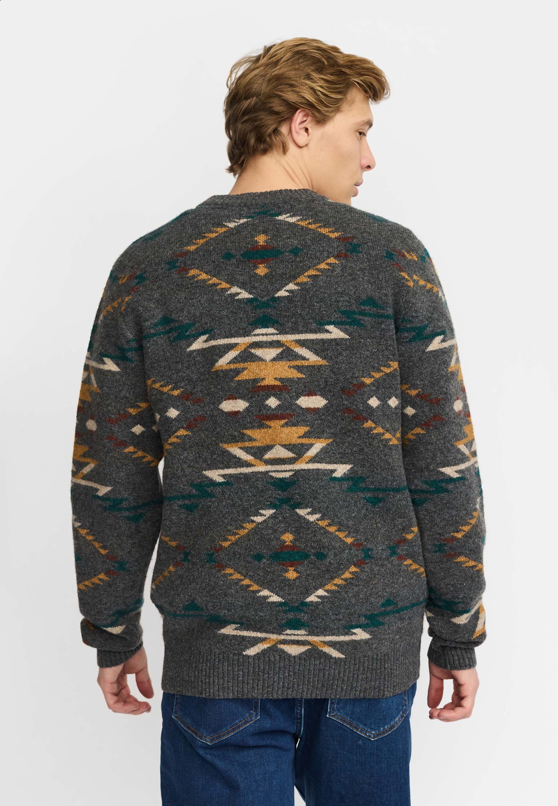 Jersey REVOLUTION Jacquard Knit 6626 Gris Oscuro Multicolor, modelo espalda