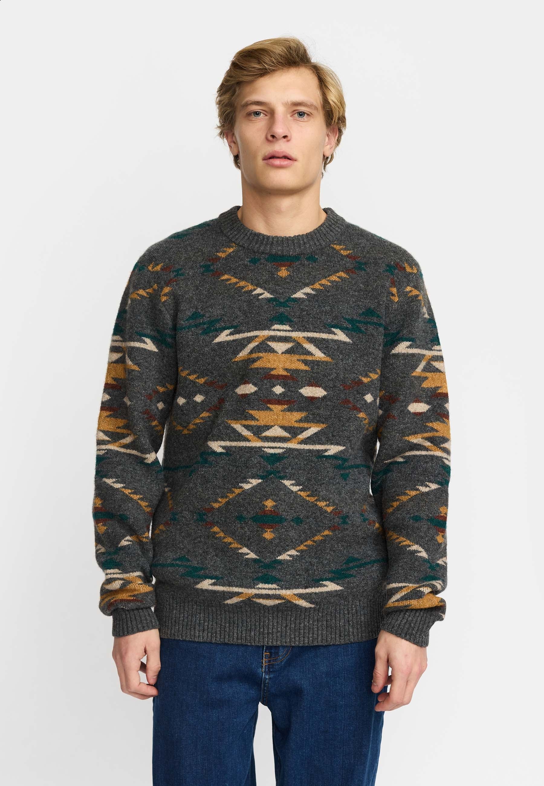Jersey REVOLUTION Jacquard Knit 6626 Gris Oscuro Multicolor, modelo frontal