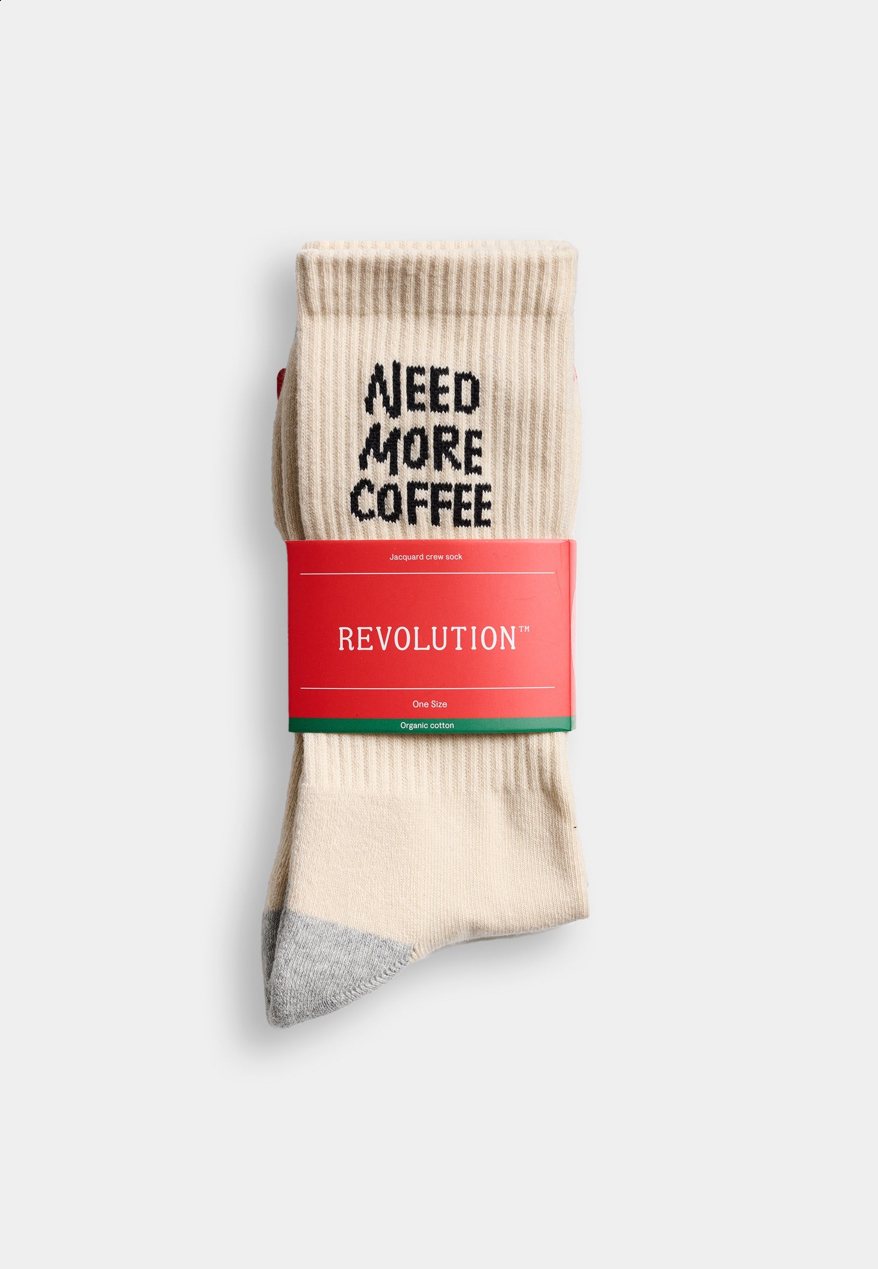 Calcetines REVOLUTION 8927 NEE Need More Coffee Blanco Roto, presentacion
