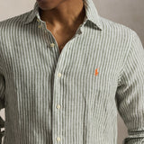 Camisa POLO RALPH LAUREN Lino Custom Fit Oliva Jardín / Blanco