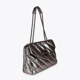 Bolso LOLA CASADEMUNT con Solapa en Tejido Acolchado Metalizado