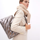 Bolso LOLA CASADEMUNT con Solapa en Tejido Acolchado Metalizado