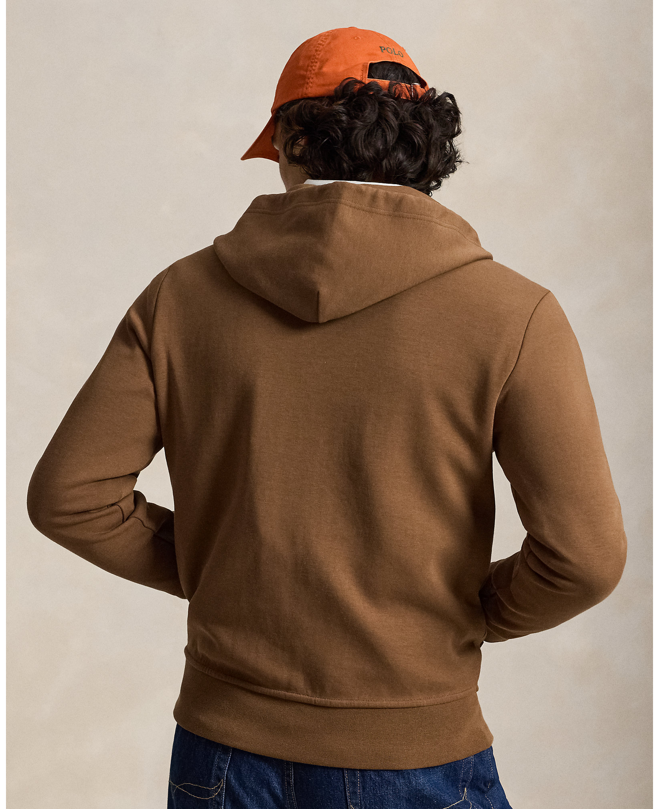 Sudadera Polo Ralph Lauren Double-Knit con Capucha y Cremallera Marrón — vista posterior