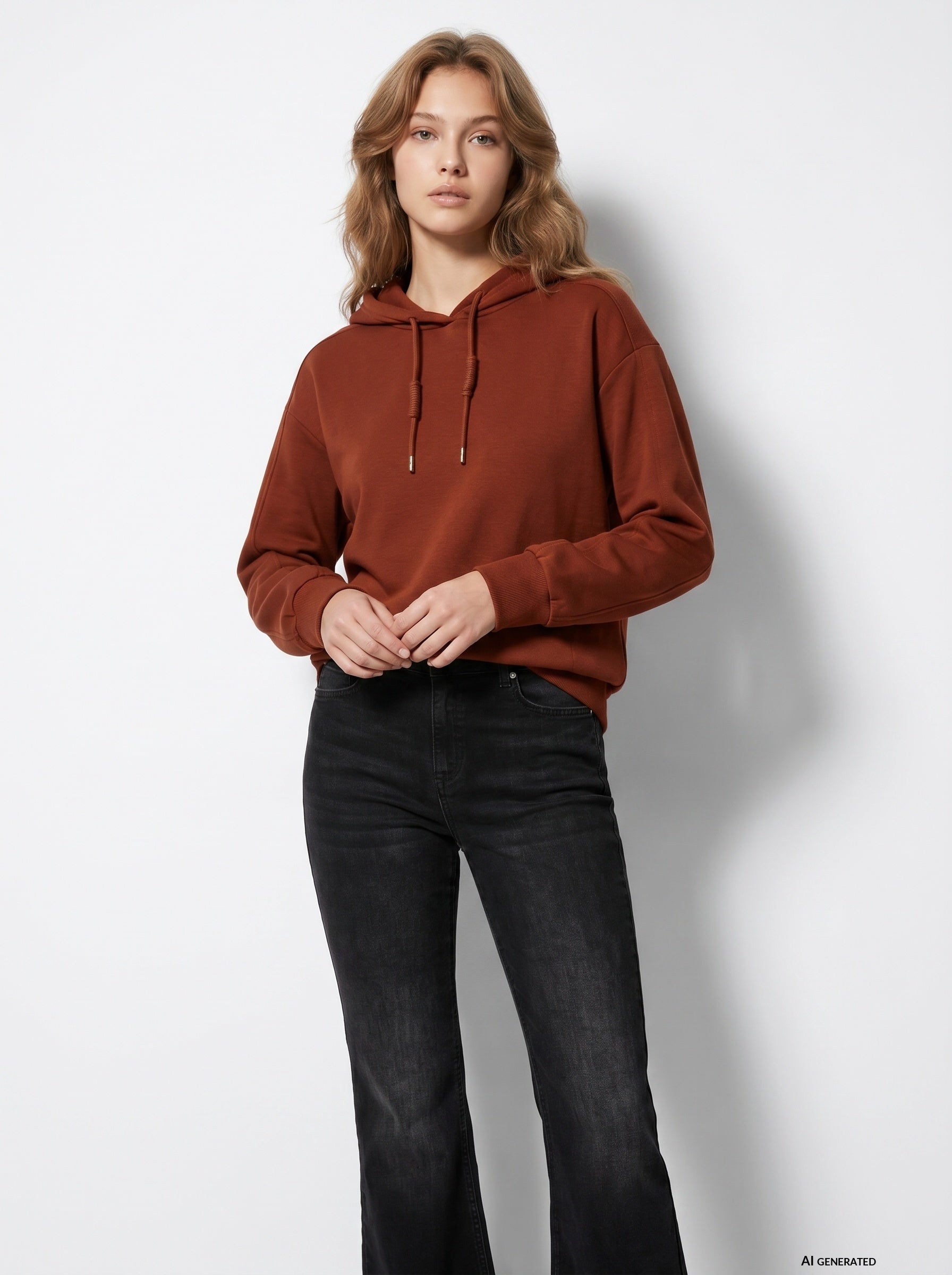 Sudadera con capucha TIFFOSI Kelly naranja óxido — vista frontal alternativa con modelo