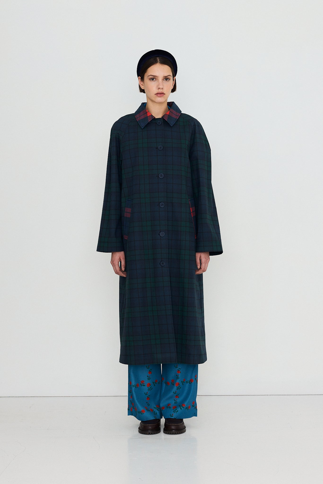 The Tiny Big Sister gabardina Check Long azul y verde, detalle de tejido