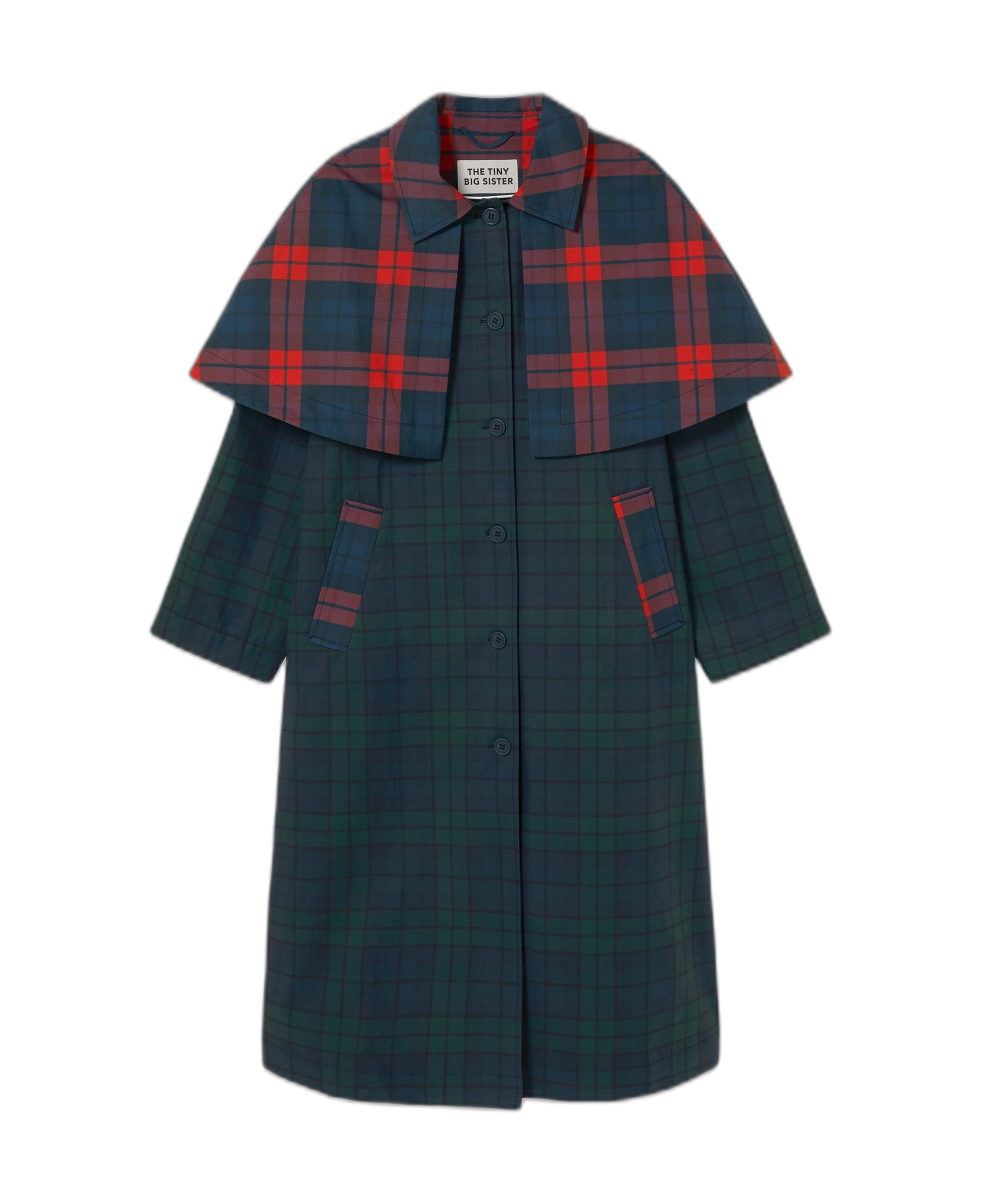 Gabardina The Tiny Big Sister Check Azul y Verde — flat frontal con fondo transparente