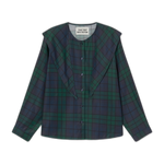 Blusa The Tiny Big Sister Check Scarf Neck Azul y Verde — flat frontal con fondo transparente