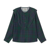 Blusa The Tiny Big Sister Check Scarf Neck Azul y Verde — flat frontal con fondo transparente