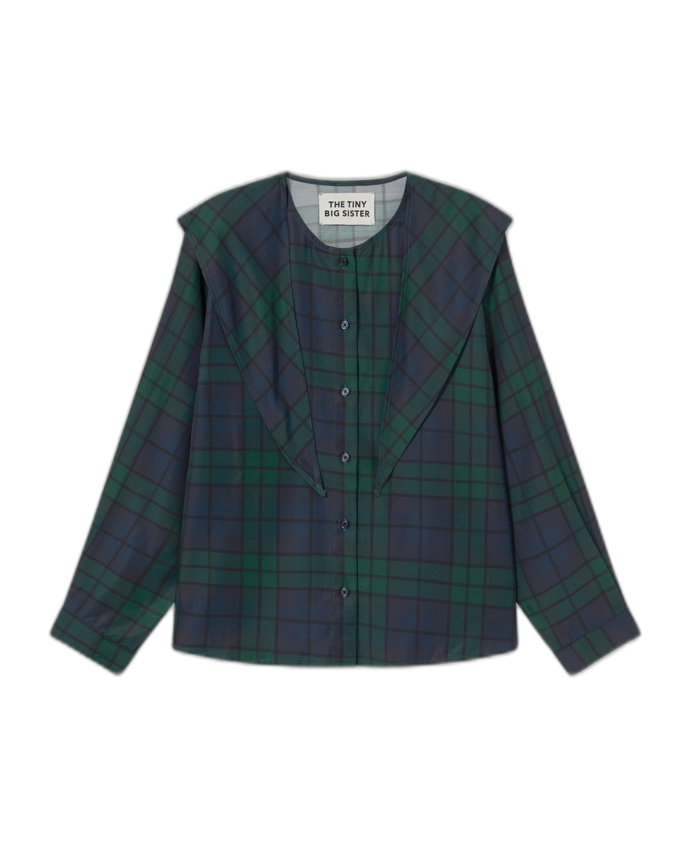 Blusa The Tiny Big Sister Check Scarf Neck Azul y Verde — flat frontal con fondo transparente
