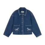 Chaqueta Vaquera The Tiny Big Sister Horses Denim Lavado Medio — flat frontal con fondo transparente