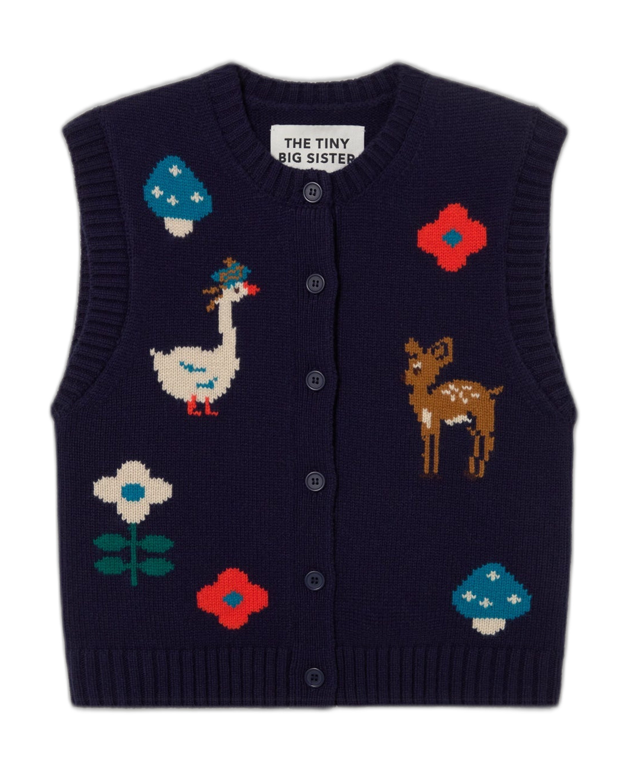 Chaleco The Tiny Big Sister Fall Azul Marino — flat frontal con fondo transparente