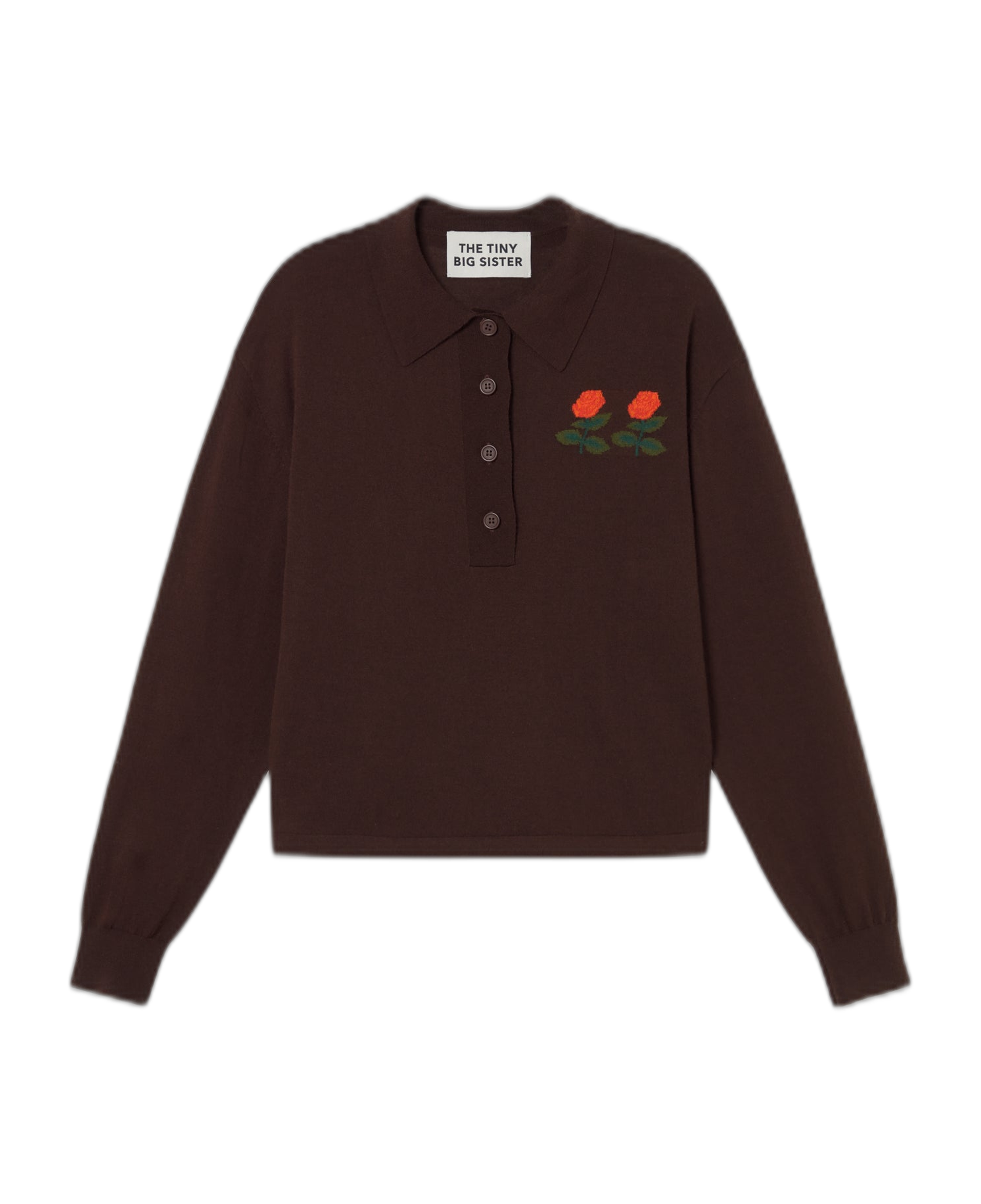 Polo de Punto The Tiny Big Sister Roses Umber — flat frontal con fondo transparente