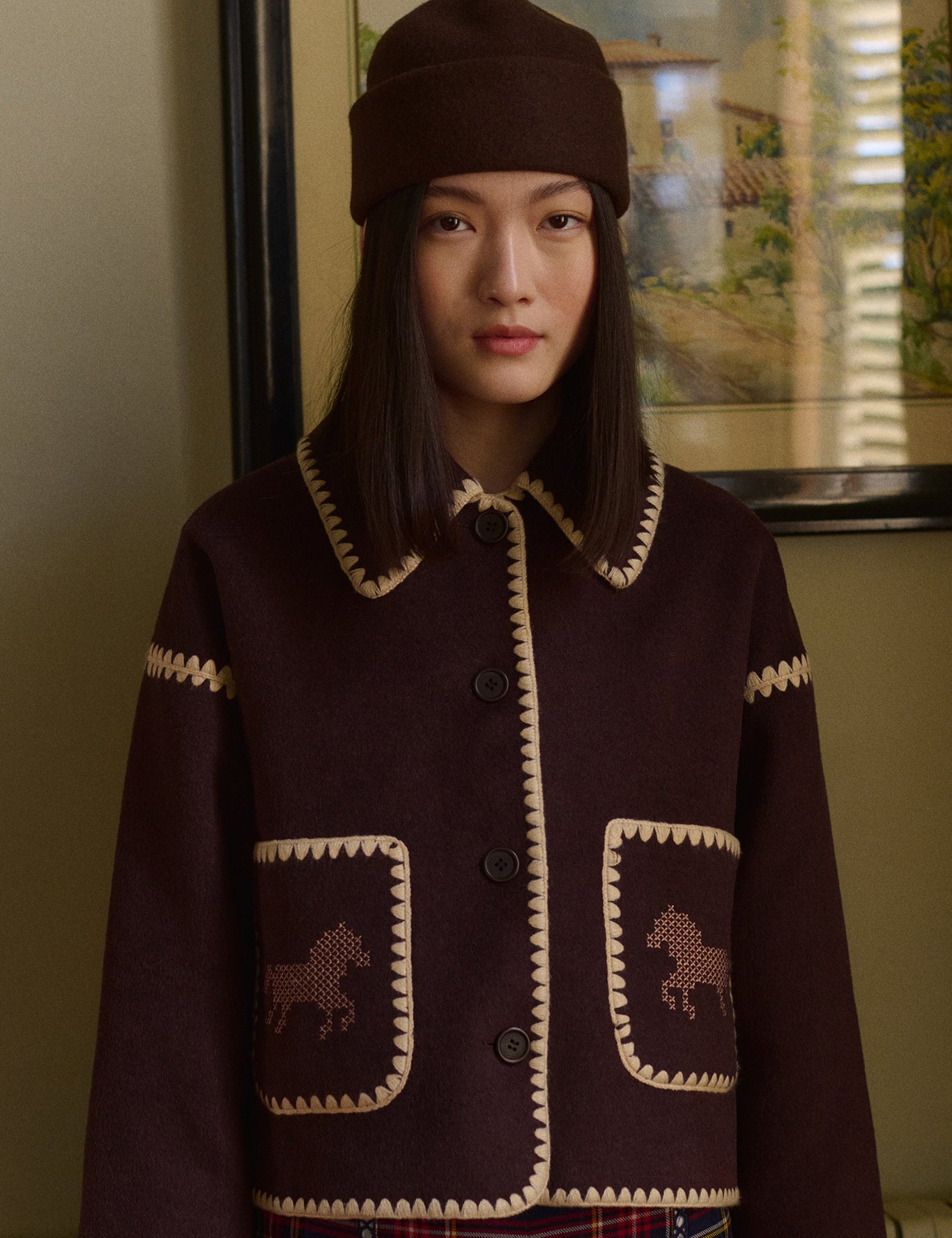 The Tiny Big Sister abrigo Short Horses bordado antracita, vista alternativa