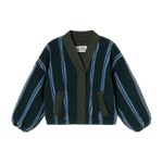 Chaqueta The Tiny Big Sister V Neck Stripes Sherpa Azul Tinta — flat frontal con fondo transparente