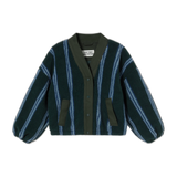 Chaqueta The Tiny Big Sister V Neck Stripes Sherpa Azul Tinta — flat frontal con fondo transparente