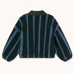 The Tiny Big Sister chaqueta V Neck Stripes Sherpa azul tinta, vista posterior