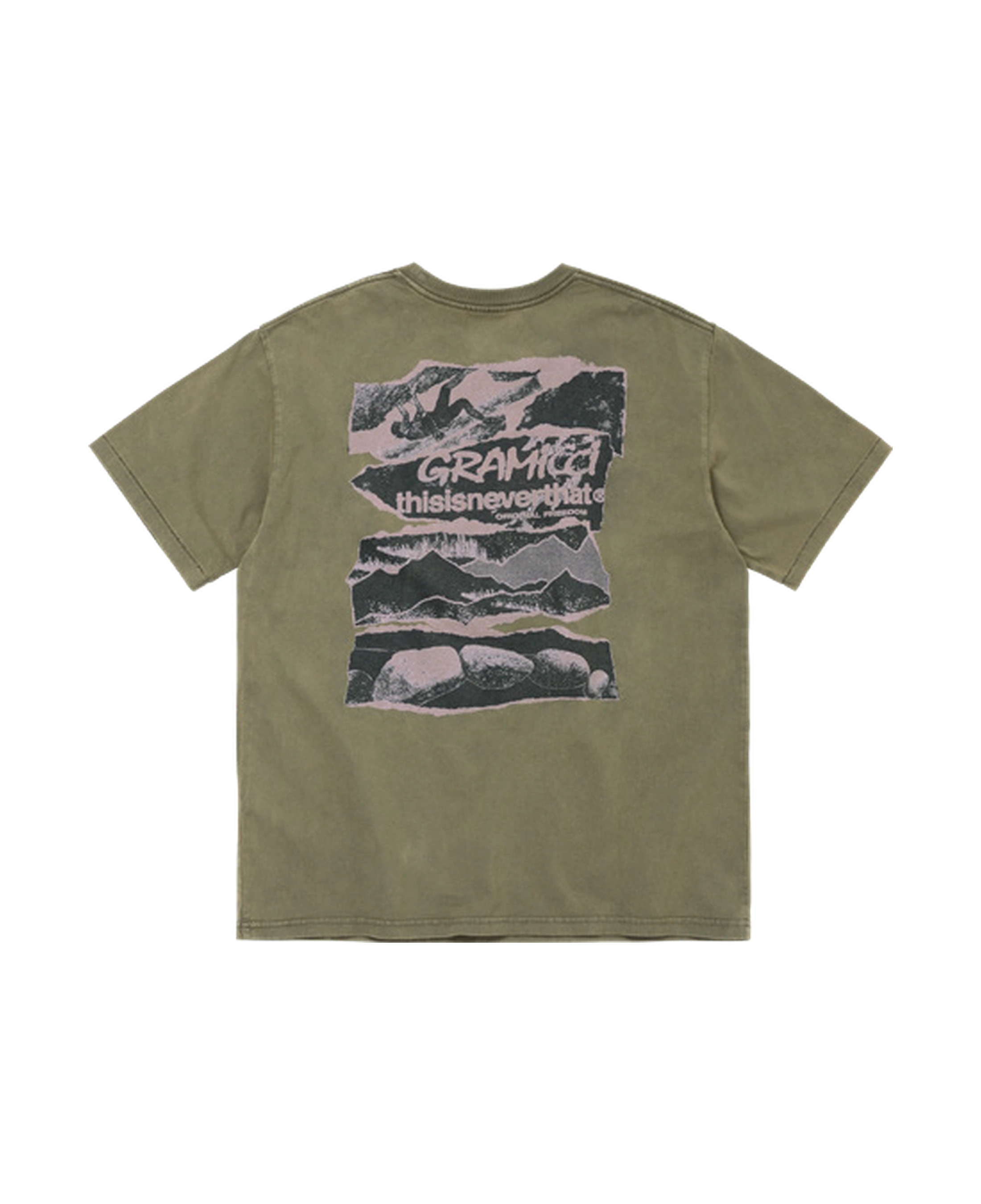 Camiseta THISISNEVERTHAT x GRAMICCI Original Freedom Tee Dark Olive — vista trasera