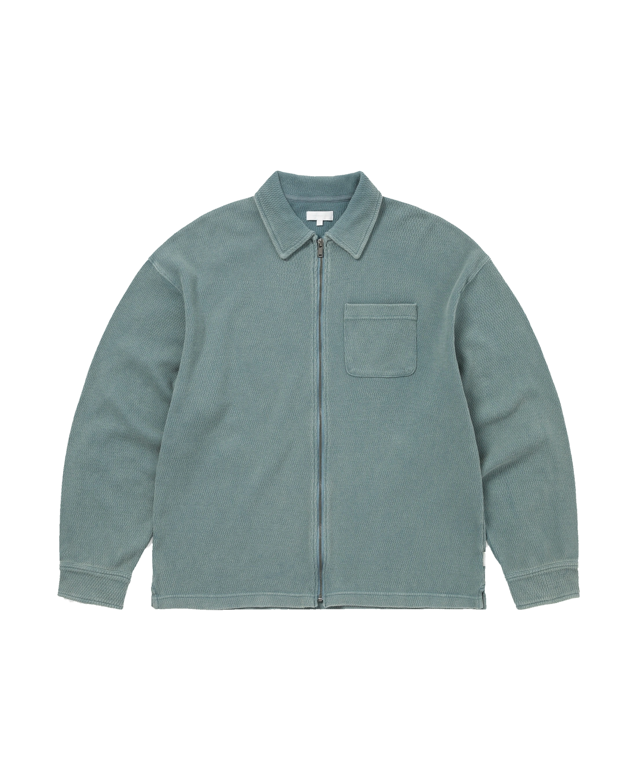 Sudadera polo THISISNEVERTHAT Waffle Full Zip Polo Sweatshirt Teal — vista frontal