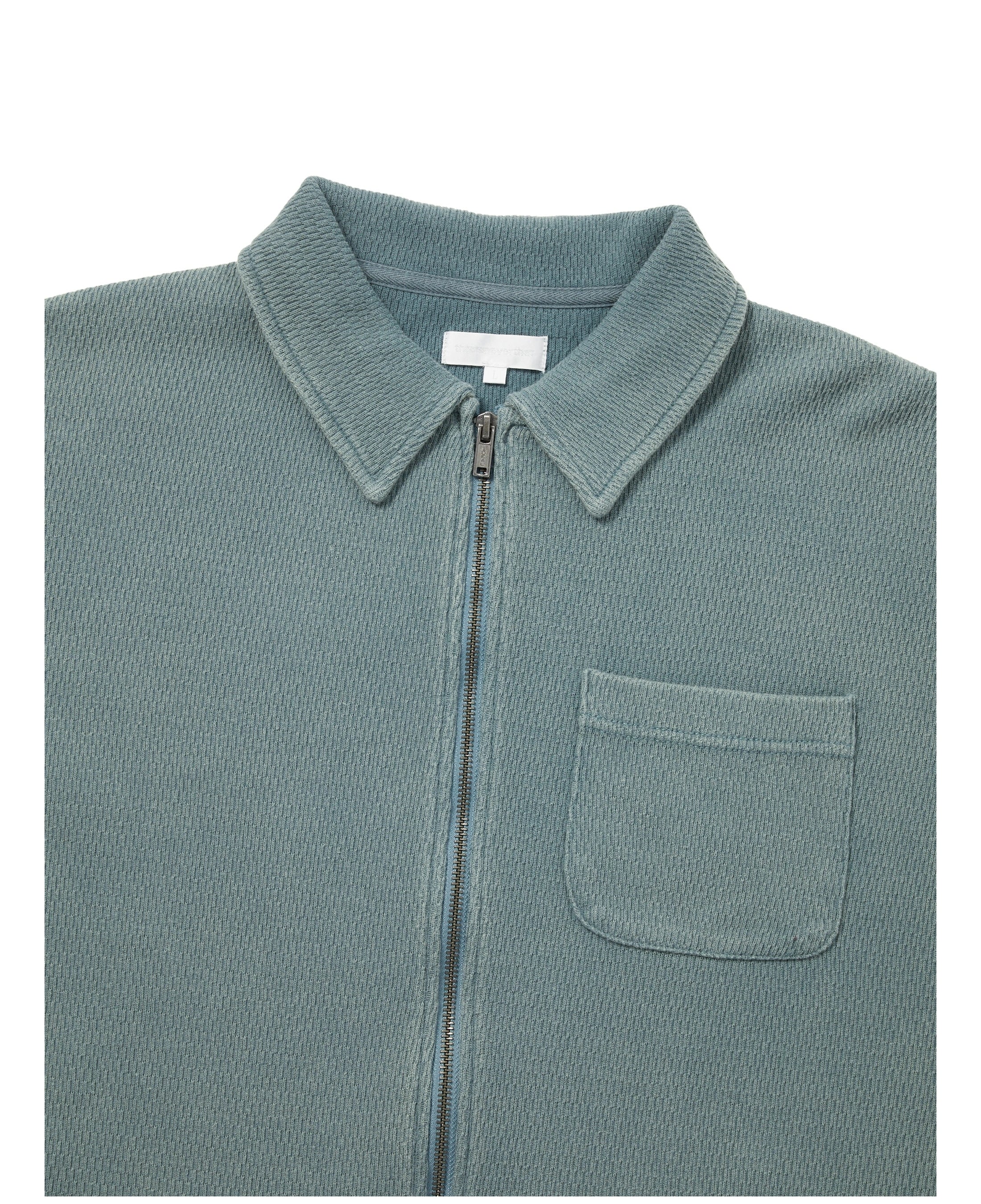Sudadera polo THISISNEVERTHAT Waffle Full Zip Polo Sweatshirt Teal — detalle