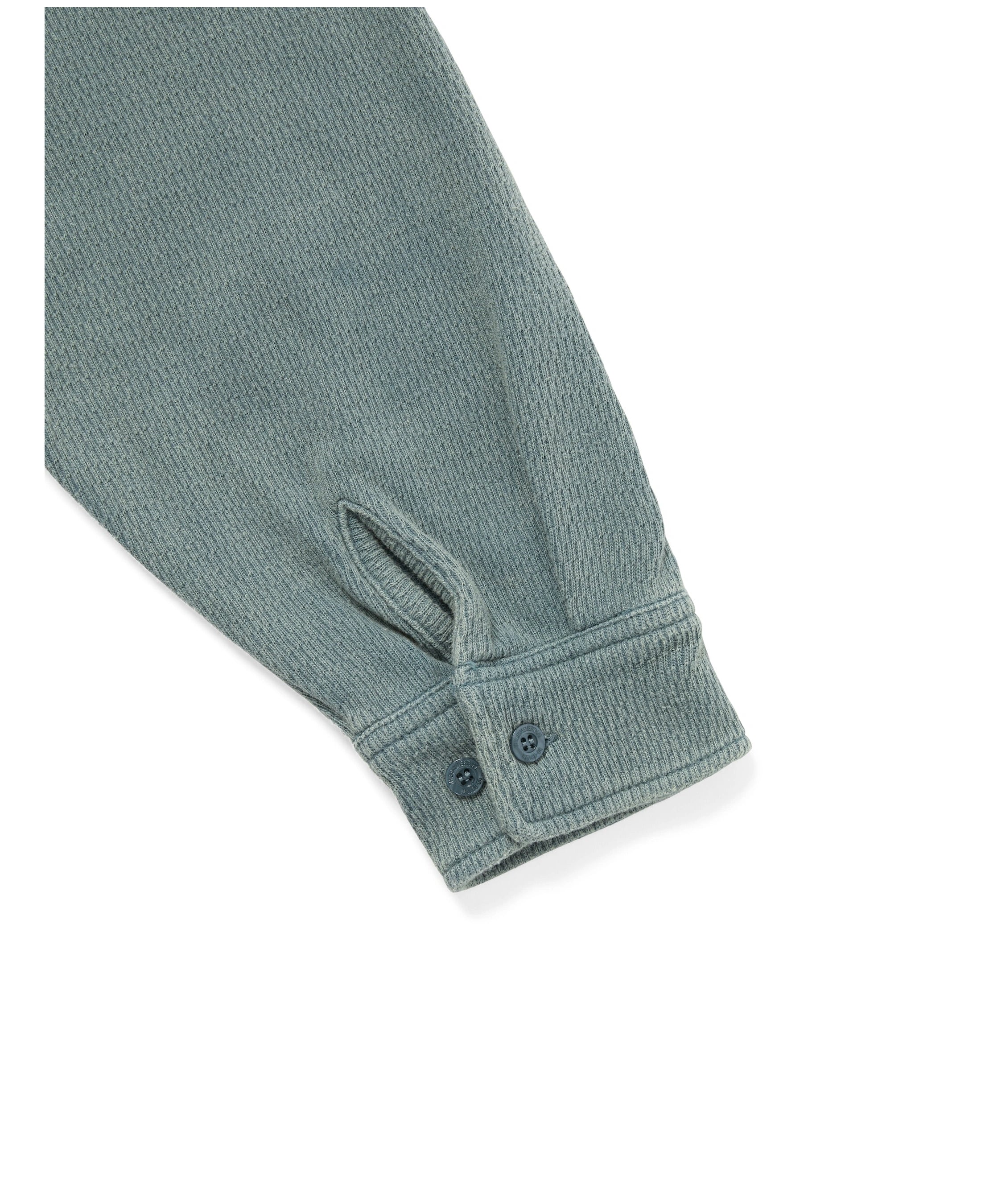 Sudadera polo THISISNEVERTHAT Waffle Full Zip Polo Sweatshirt Teal — detalle