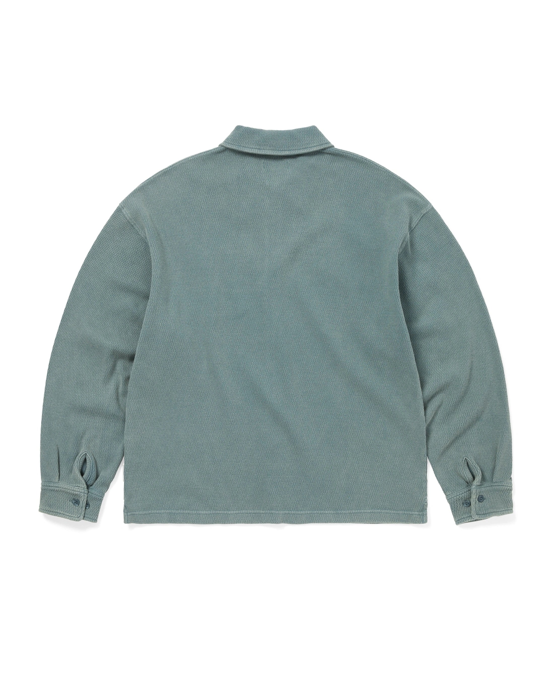 Sudadera polo THISISNEVERTHAT Waffle Full Zip Polo Sweatshirt Teal — vista trasera