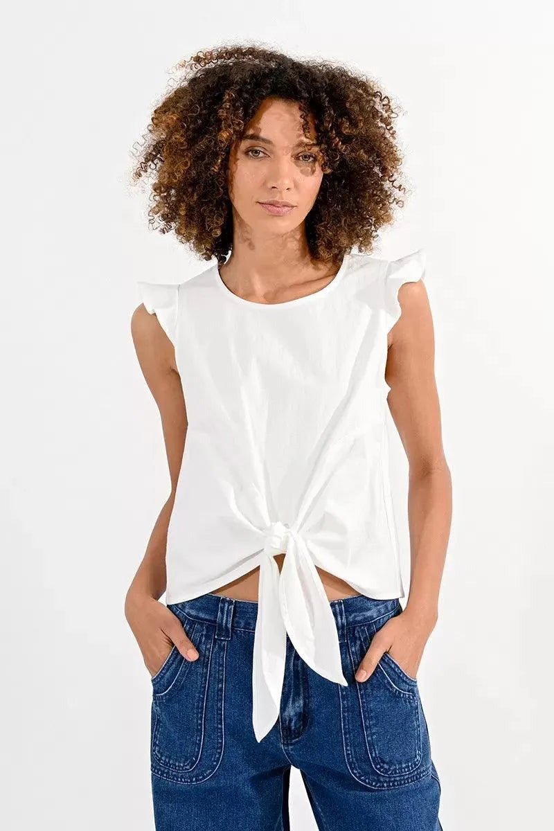 Top Molly Bracken Manga Corta y Lazada - ECRU