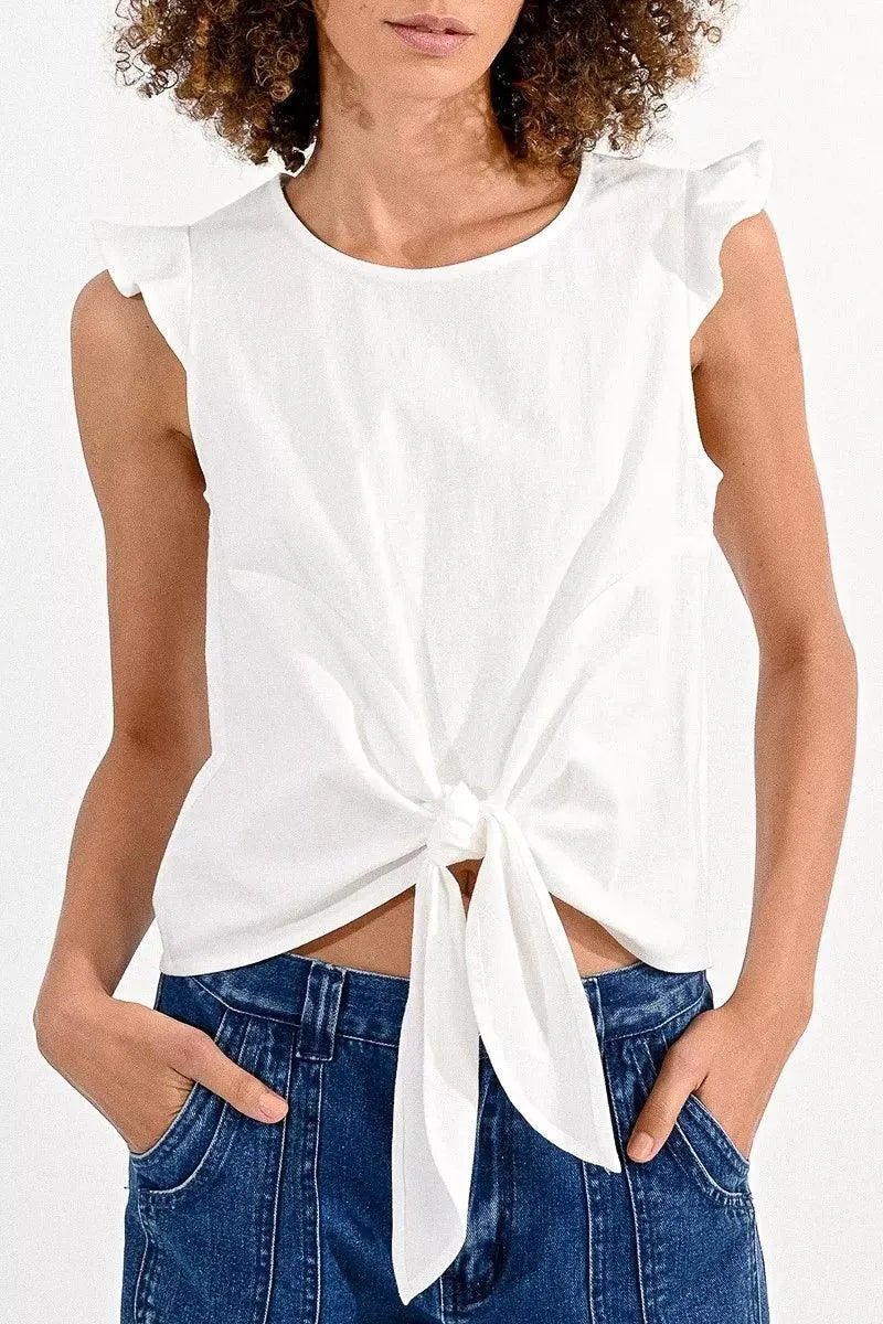 Top Molly Bracken Manga Corta y Lazada - ECRU