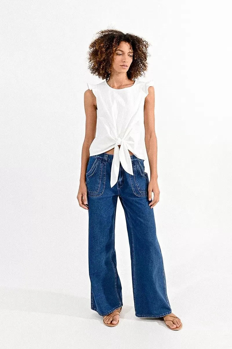 Top Molly Bracken Manga Corta y Lazada - ECRU