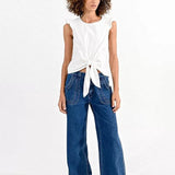 Top Molly Bracken Manga Corta y Lazada - ECRU