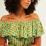 Top Xantik Escote Volante Green Pineapple - ECRU