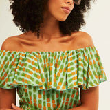 Top Xantik Escote Volante Green Pineapple - ECRU