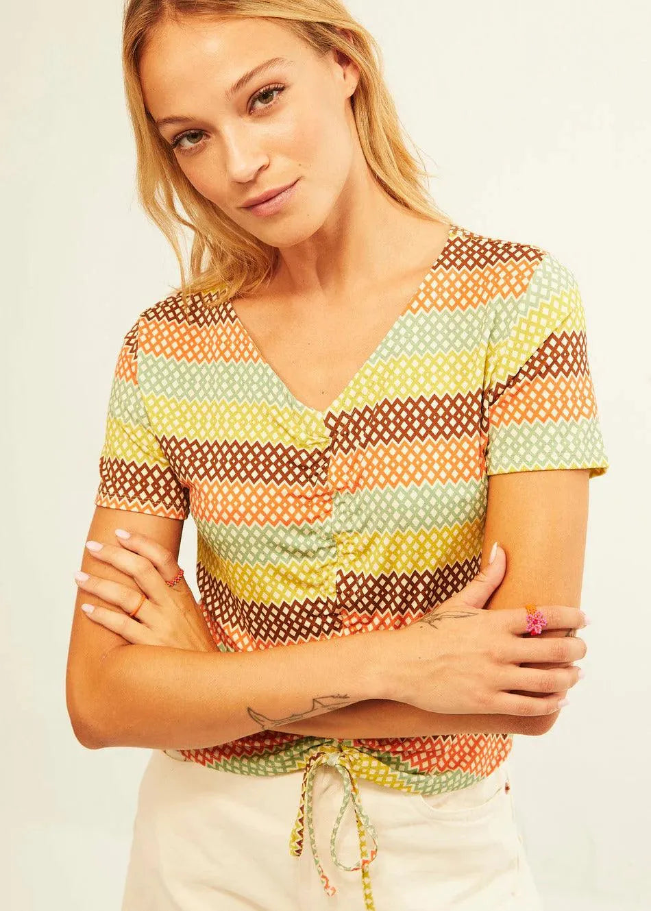 Top Xantik Fruncido Accordion Rainbow - ECRU