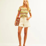 Top Xantik Fruncido Accordion Rainbow - ECRU