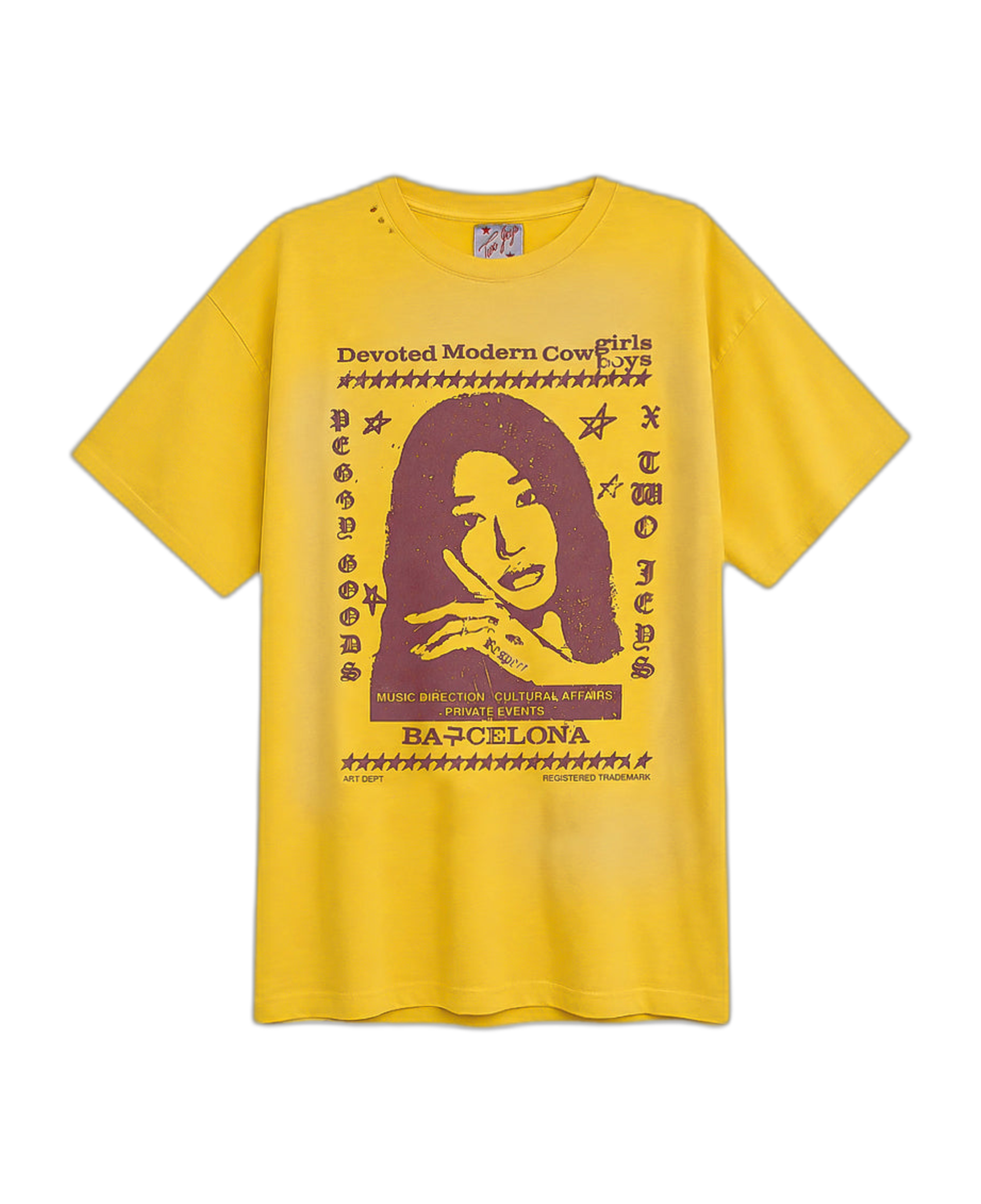 Camiseta Twojeys x Peggy Gou Bussines Amarilla — flat frontal con fondo transparente