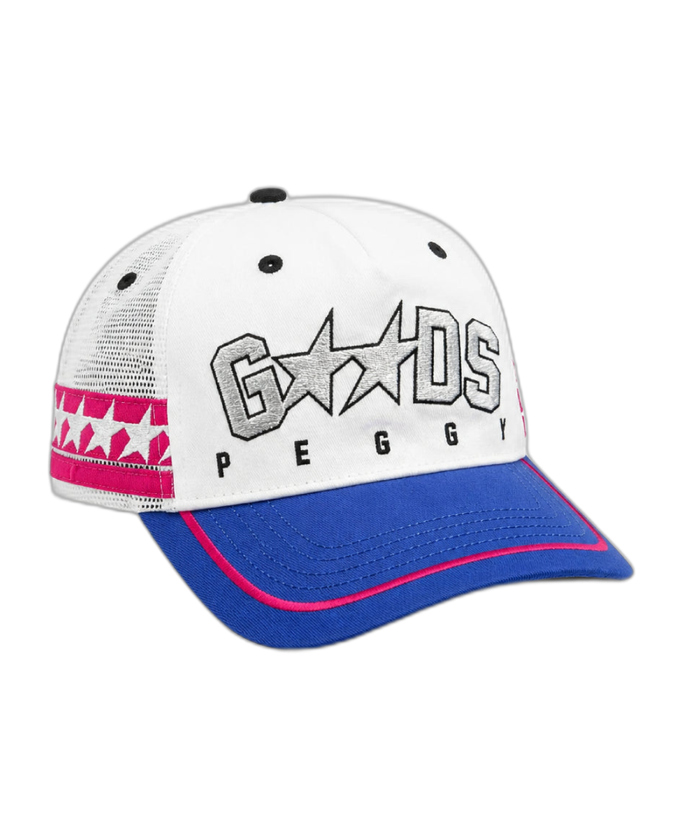 Gorra Twojeys x Peggy Gou Trucker Blanca — flat frontal con fondo transparente