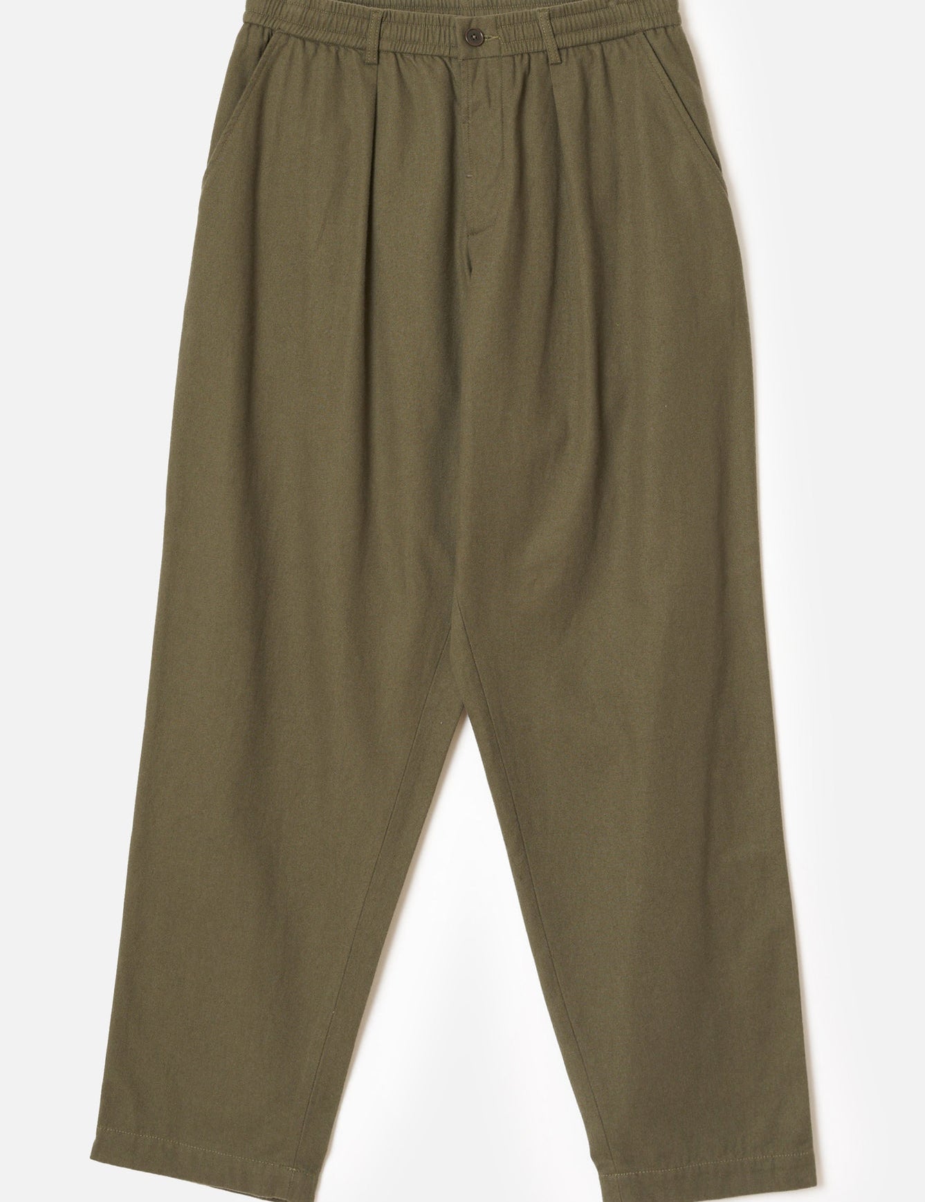 UNIVERSAL WORKS Pleated Track Brushed Moleskin Olive - frontal