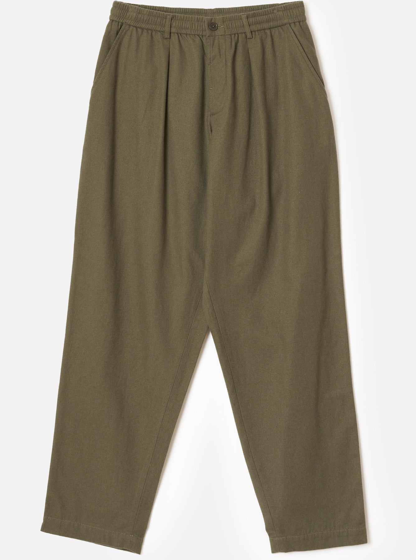 UNIVERSAL WORKS Pleated Track Brushed Moleskin Olive - frontal