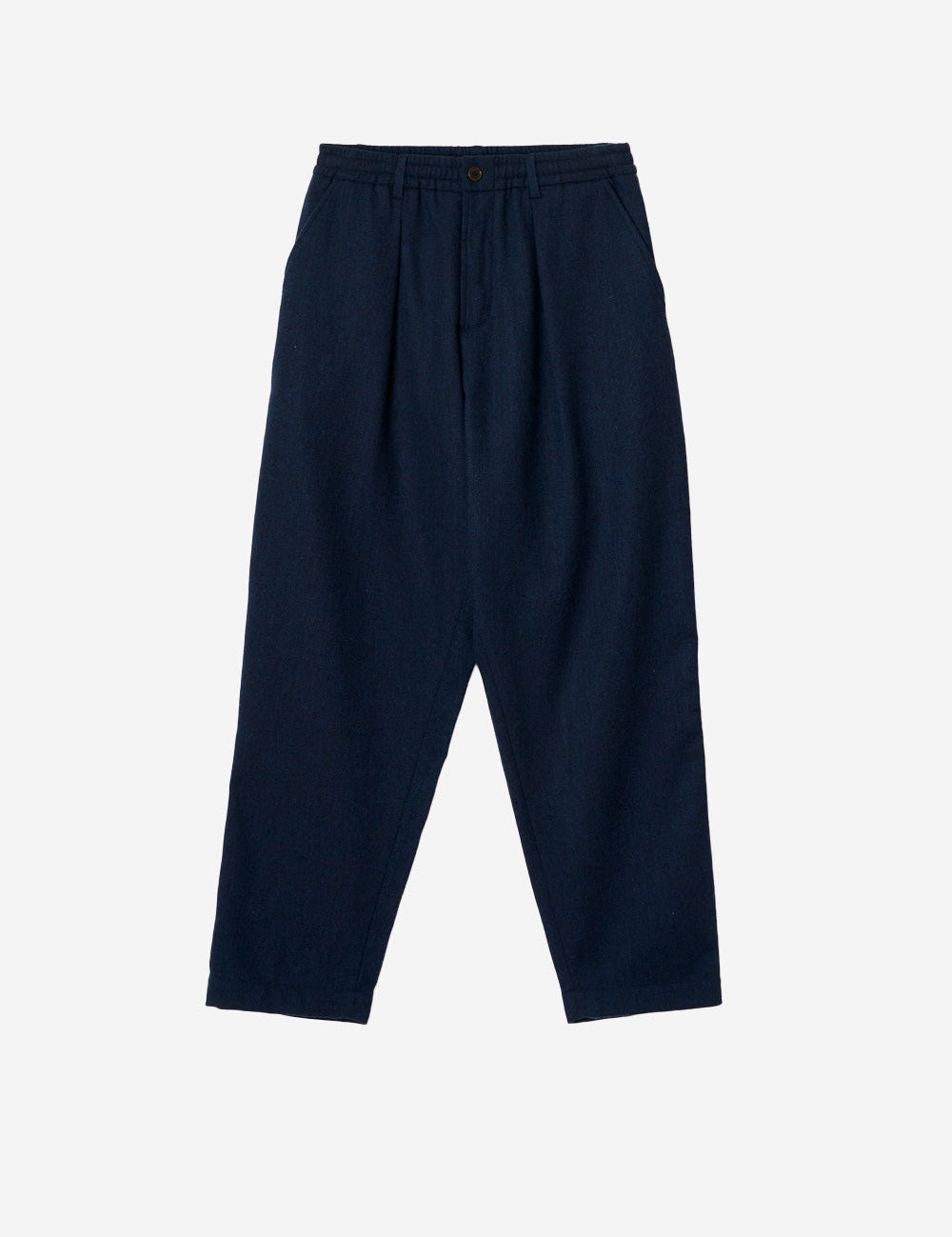 UNIVERSAL WORKS Pleated Track Wool Herringbone Navy - vista frontal