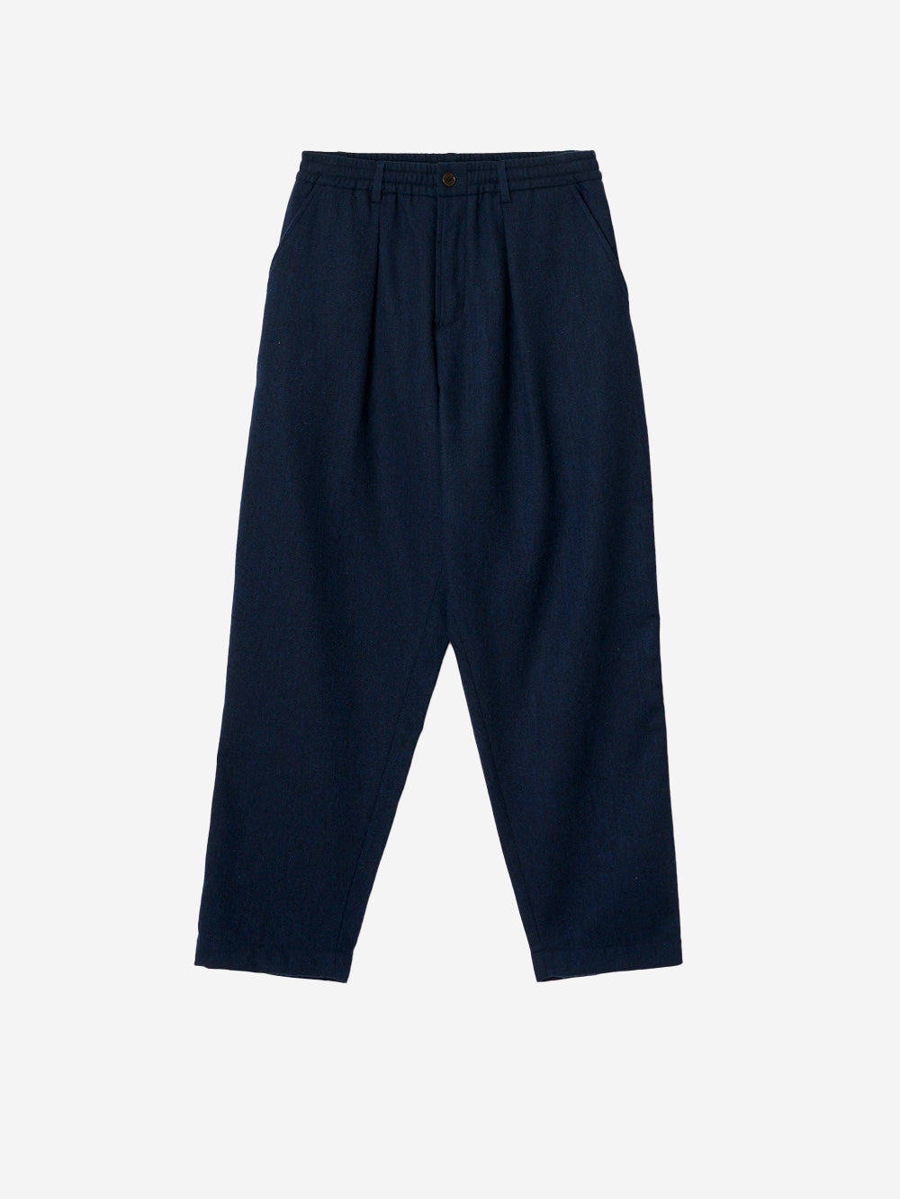 UNIVERSAL WORKS Pleated Track Wool Herringbone Navy - vista frontal