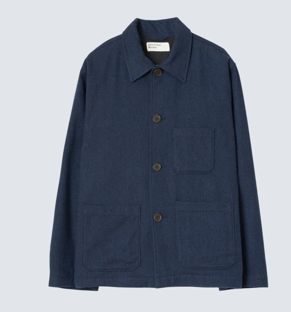 UNIVERSAL WORKS Ives Wool Herringbone Navy - vista frontal