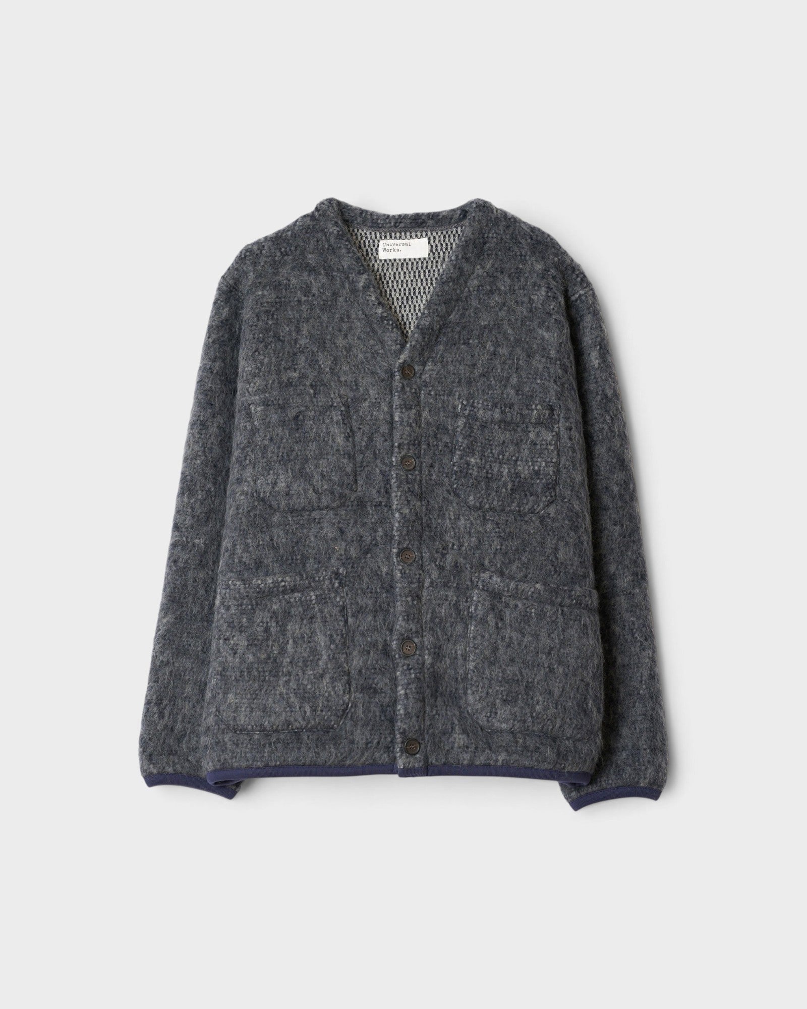 UNIVERSAL WORKS Losso Mohair Mix Navy Pale Grey - frontal