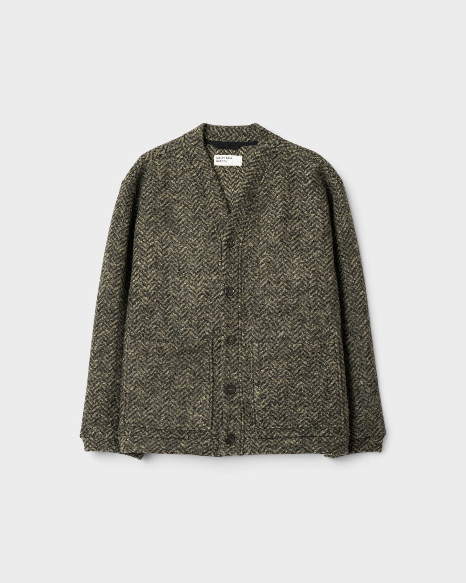 UNIVERSAL WORKS Advance Raven Fleece Olive - frontal