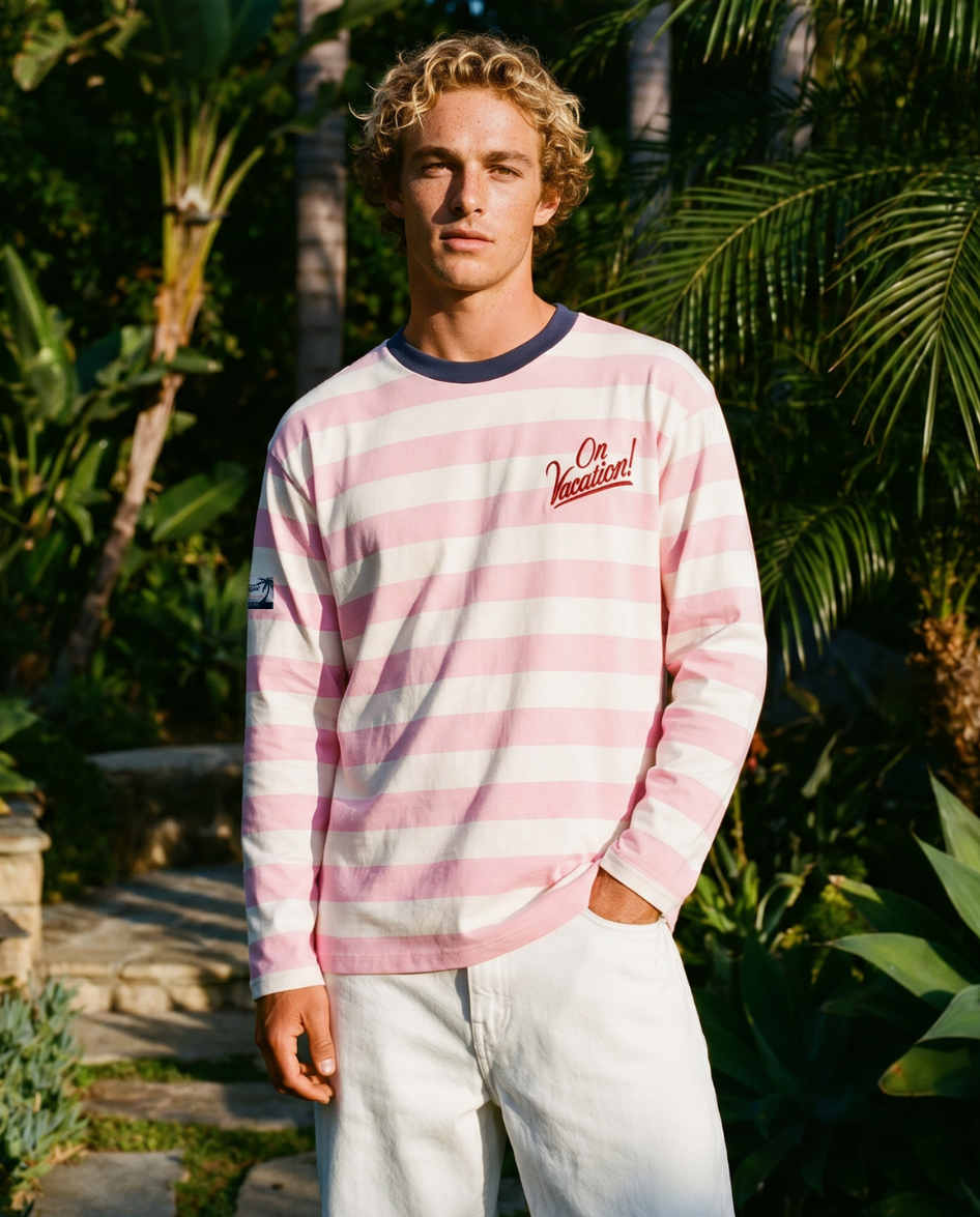 Camiseta On Vacation Elba Striped Longsleeve Pink foto 1