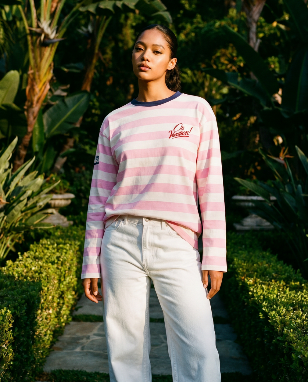 Camiseta On Vacation Elba Striped Longsleeve Pink foto 3