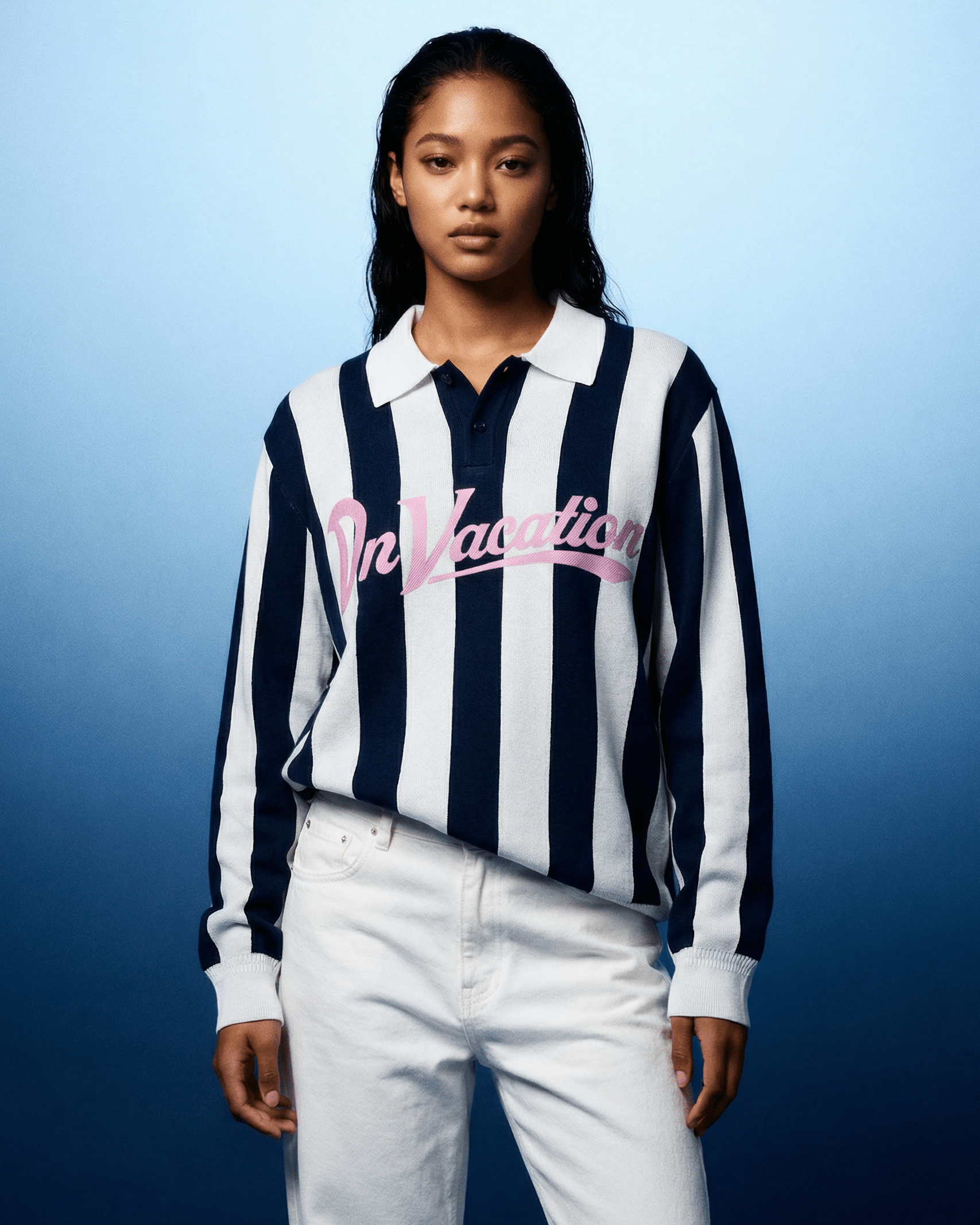Polo On Vacation Retreat Striped Knit Dark Blue foto 4