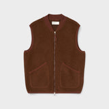 UNIVERSAL WORKS Zip Waistcoat Wool Fleece Cacao - vista frontal