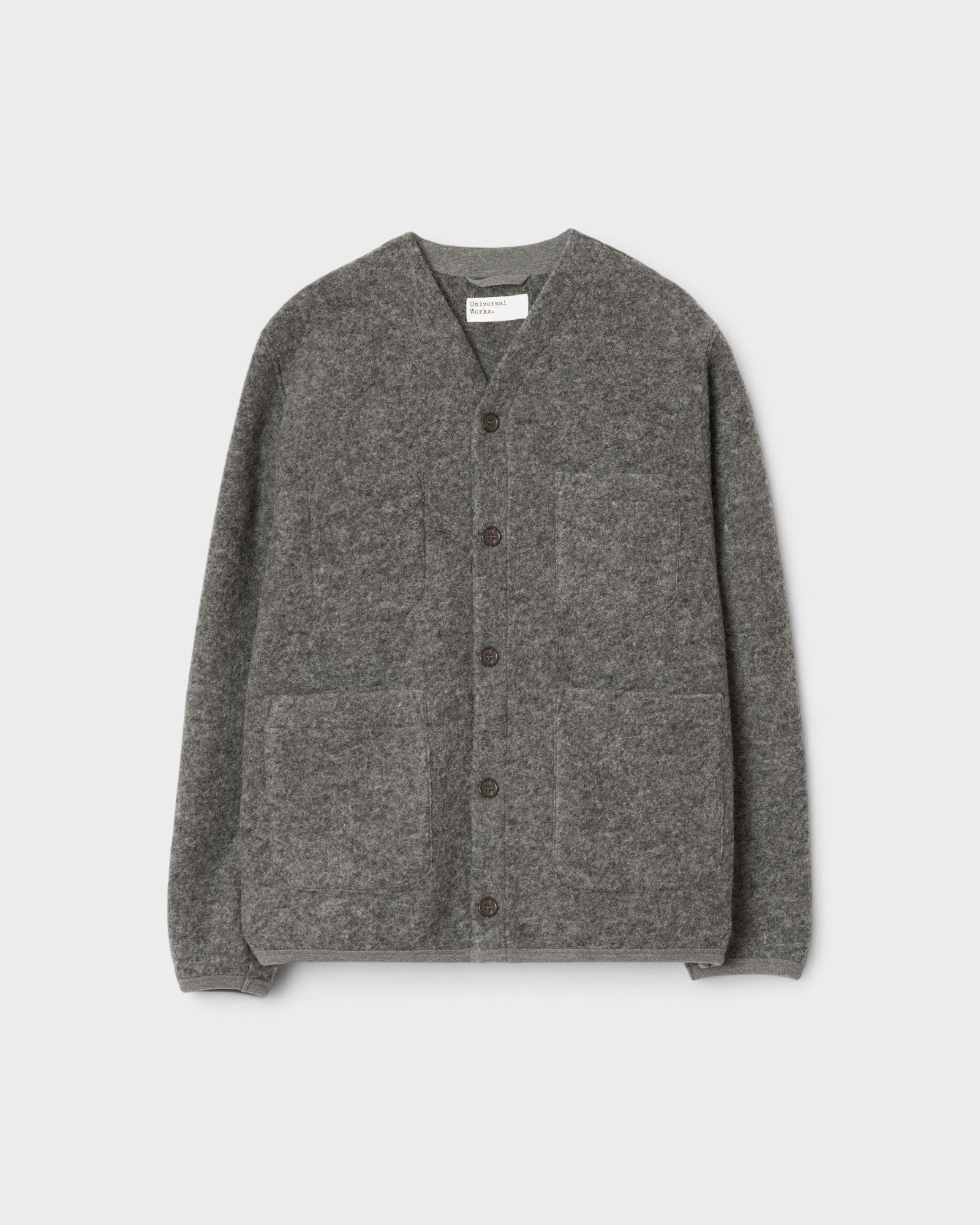 UNIVERSAL WORKS Wool Fleece Cardigan Grey Marl - vista frontal