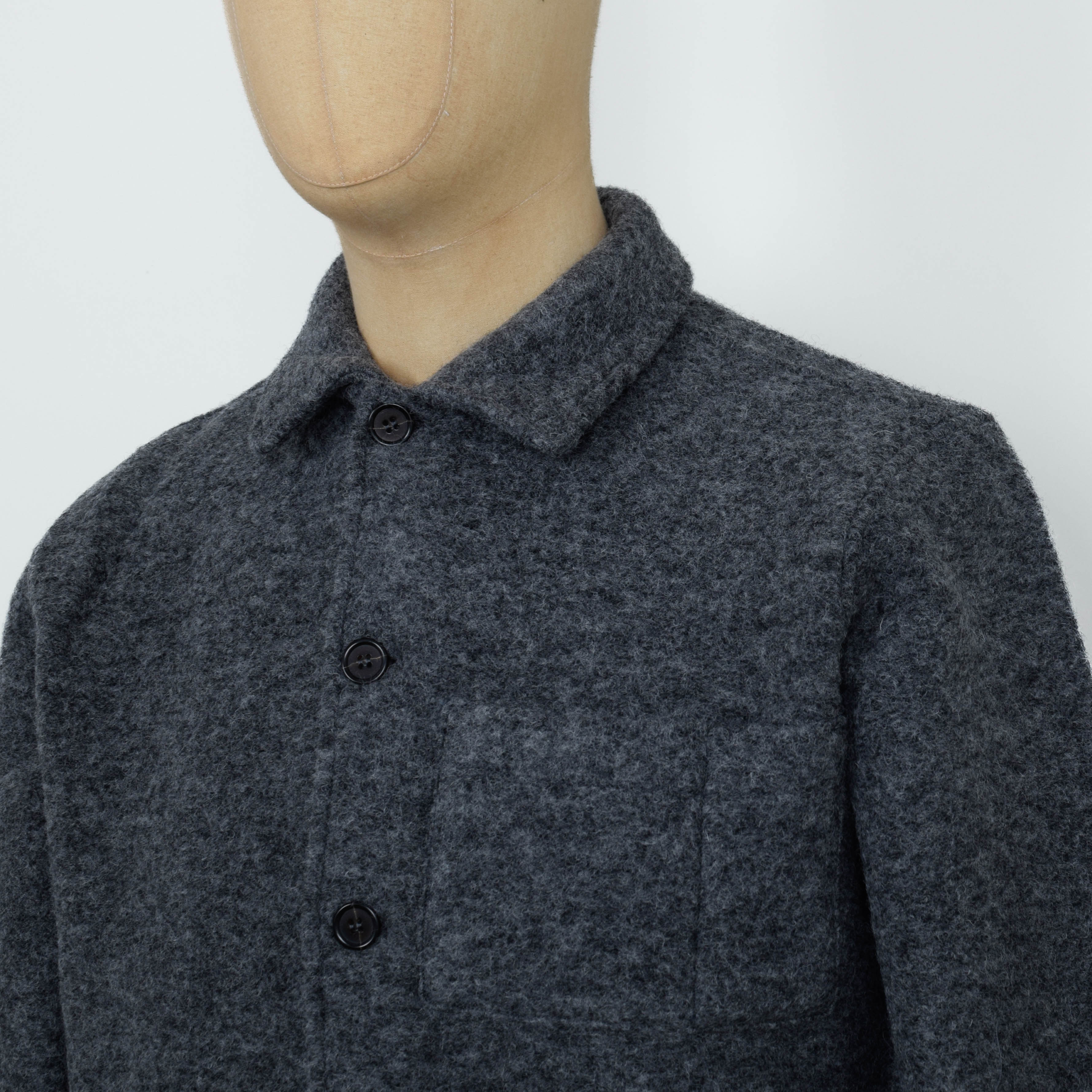 UNIVERSAL WORKS Uniform Jacket Wool Fleece Grey Marl - detalle