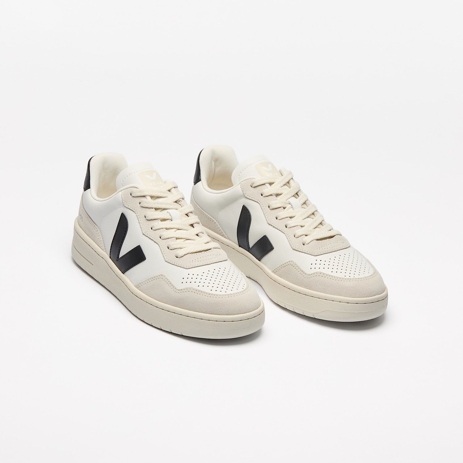 VEJA V-90 Leather White Black vista superior